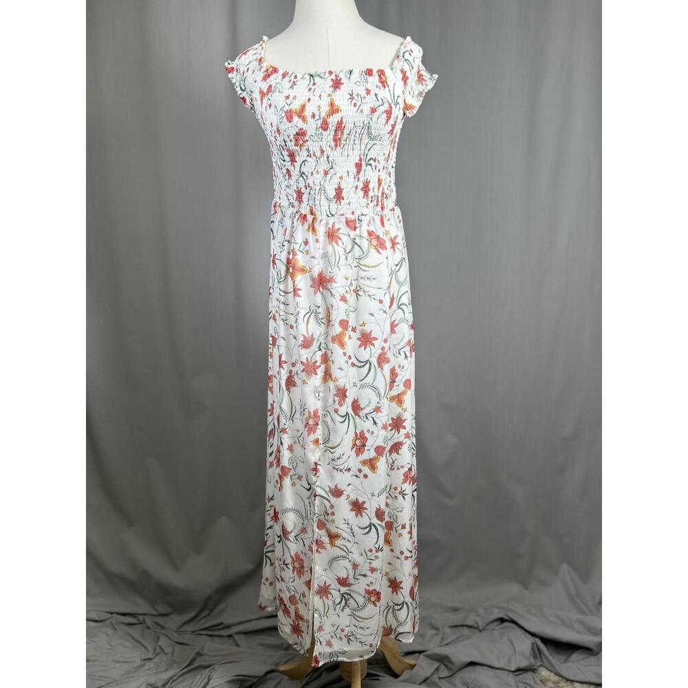 CeCe Floral Print Women's Sz S Maxi Dress with Smocked Bodice Boho Fem Whimsy